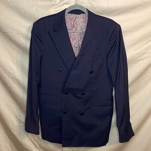 Sarar Double breasted wool navy windowpane suit!